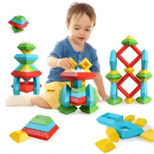 17-Piece Wooden Pyramid Building Blocks Set